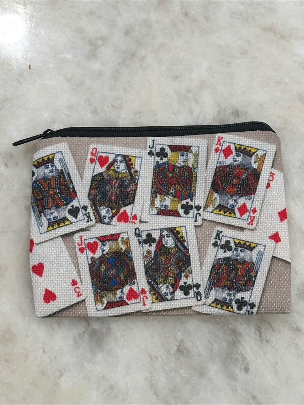 Beige Playing Cards Canvas Zip Pouch - Men Bags